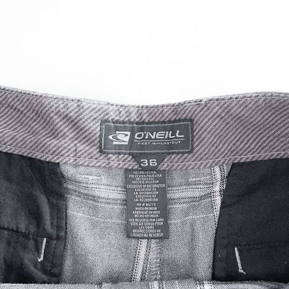 O'Neill Mens Chino Shorts First In — Last Out Plaid Flat Front Gray Plaid SZ 36 - Picture 3 of 7